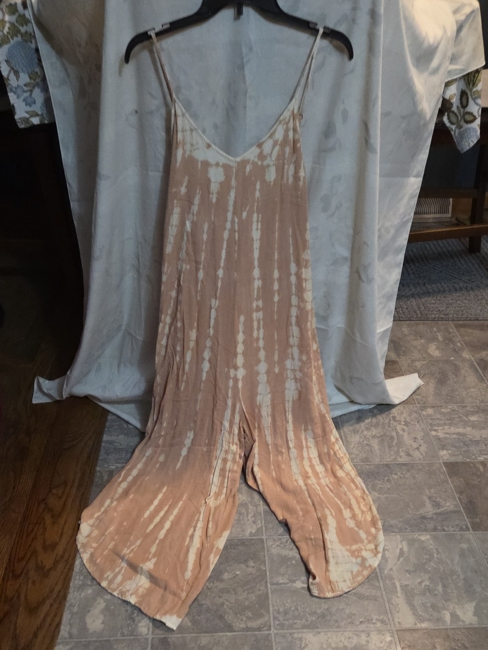 Mystree Peachand Cream Tie-Dye Wide-Leg Jumpsuit